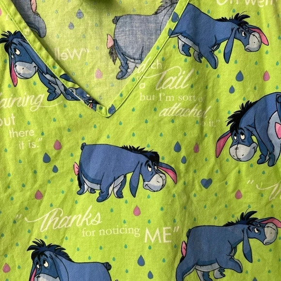 Disney Eeyore Scrub Top | Nursing |  Small | Winnie The Pooh | Green - Picture 4 of 9